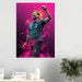Metal Poster - Jurgen Klopp in the style of illustrations, celebrating with his hand up wearing a grey Liverpool's coach t-shirt. The art is hanging on a living room wall.
