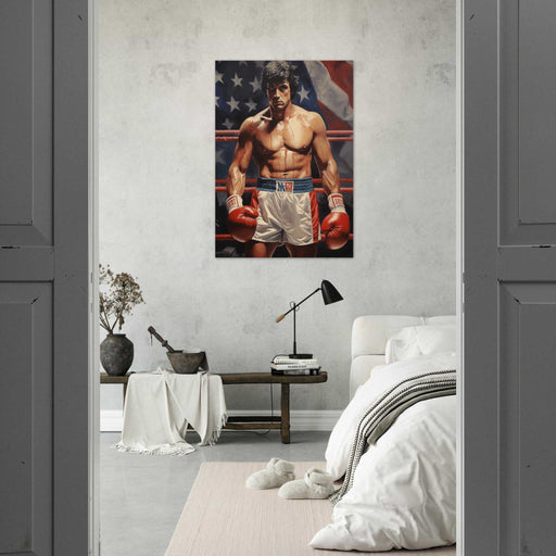 Metal Poster - Rocky Balboa Boxing hanging on a bedroom wall.